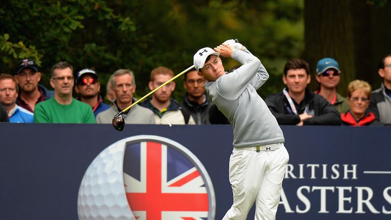 WOBURN, ENGLAND - OCTOBER 10:  Matthew Fitzpatrick of England plays his first shot on the 9th tee during the thrid round of the British Masters supported b