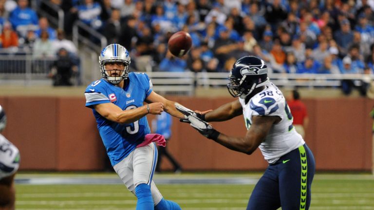 Matthew Stafford #9 of the Detroit Lions releases a pass int he third quarter against the Seattle Seahawks October 28, 20