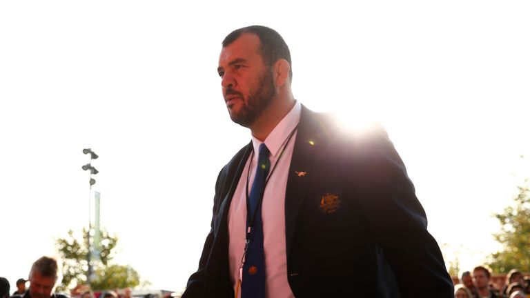 Michael Cheika arrives for the 2015 World Cup semi-final Australia and Argentina