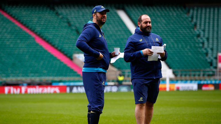 Michael Cheika (left) and Mario Ledesma at Twickenham on Friday