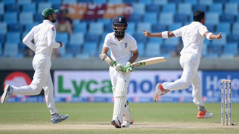 Moeen Ali of England reacts after being dismissed