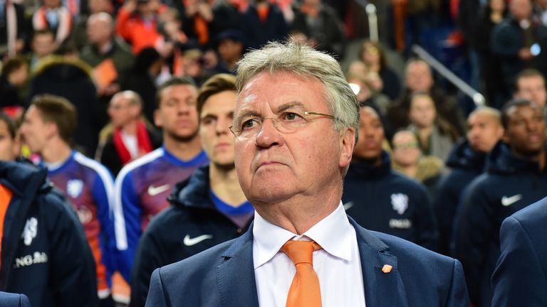 Netherland's coach Guus Hiddink is pictured at the start of the friendly football match Netherlands vs Spain in Amsterdam, on March 31, 2015.