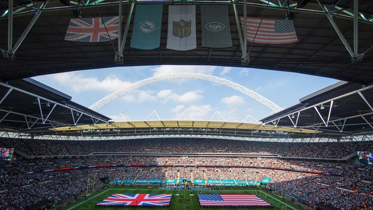  A general view prior to the game between Miami Dolphins and New York Jets at Wembley Stadium on October 4, 2015 in London, E