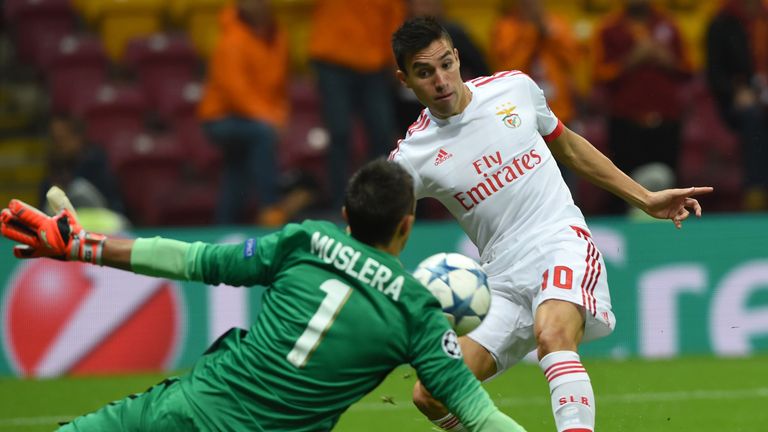 Benfica midfielder Nicolas Gaitan scores against Galatasaray