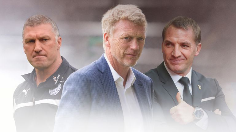 L-R: Nigel Pearson, David Moyes and Brendan Rodgers are among the frontrunners for the Villa job, according to Sky Bet