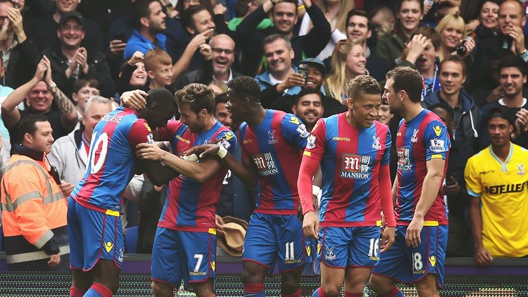 Crystal Palace celebrate opening the scoring v West Brom in their Premier League match on October 3 2015