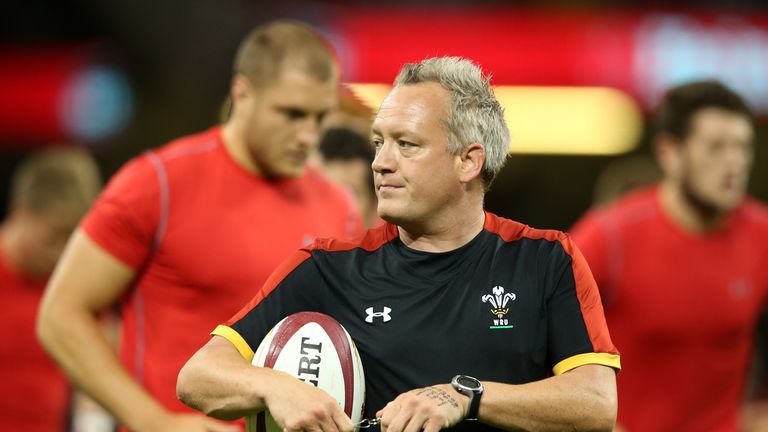 Paul Stridgeon, the Wales strength and conditioning coach looks on during the International match between Wales and Ireland