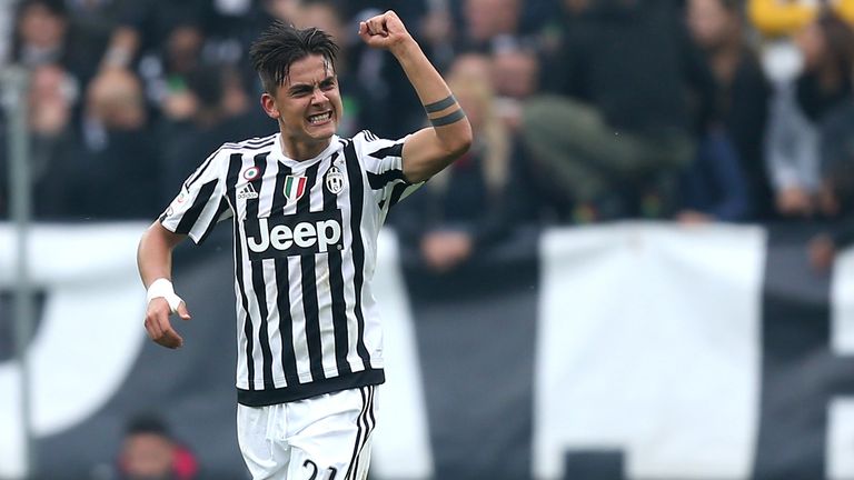 Juventus' forward Paulo Dybala celebrates after scoring 