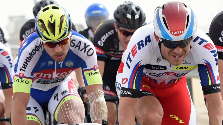 Alexander Kristoff and Peter Sagan leads on stage two of the 2015 Tour of Qatar