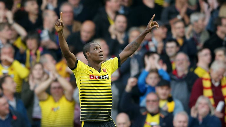 Watford's Odion Ighalo celebrates after scoring their second goal