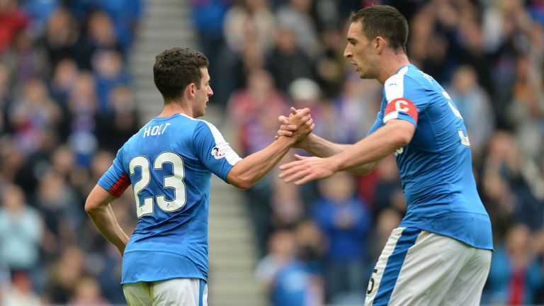 Rangers' Jason Holt (left) celebrates with Lee Wallace after making it 1-1