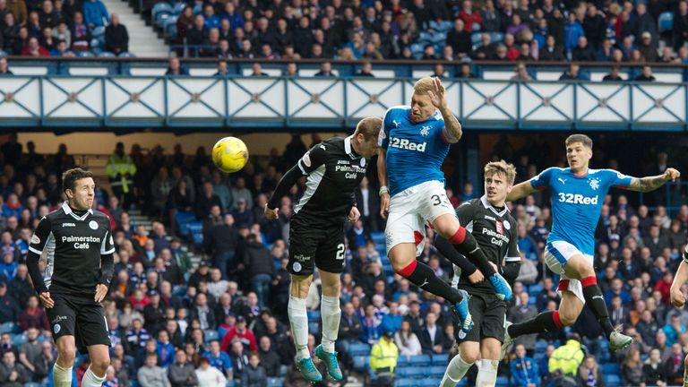 Martyn Waghorn's goal was Rangers 50th goal of the season - and their first from a header
