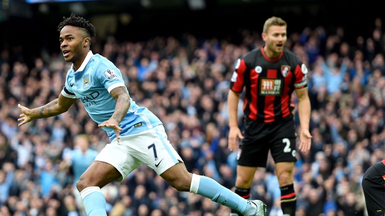 Raheem Sterling opens the scoring for Man City against Bournemouth
