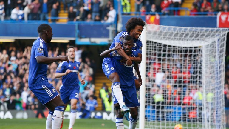 Ramires celebrates scoring the opening goal for Chelsea against Liverpool in the fourth minute at Stamford Bridge