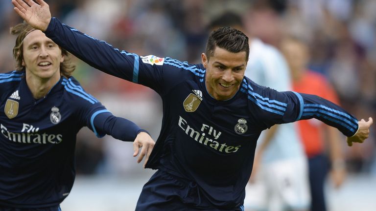 Real Madrid's Cristiano Ronaldo celebrates after scoring