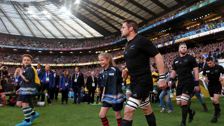 New Zealand captain Richie McCaw leads his side out for the match before the Rugby World Cup Final at Twickenham, London.