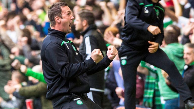 Celtic boss Ronny Deila celebrates the first goal against Aberdeen