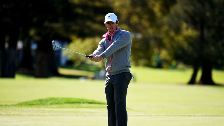 Rory McIlroy putts on the third green during the final round of the Frys.com Open on October 18, 2015