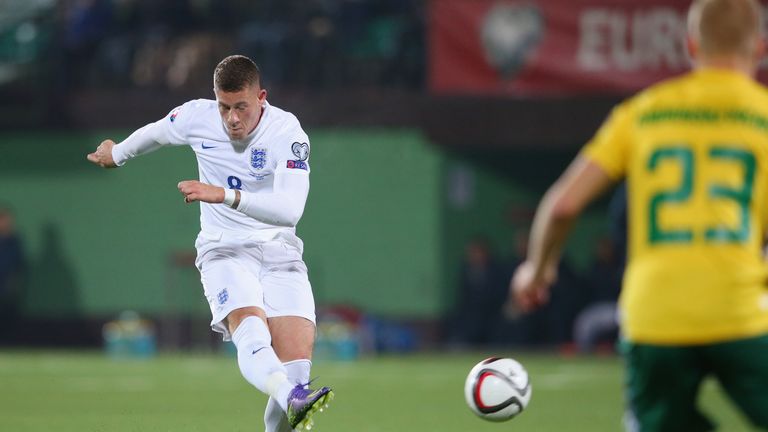 Ross Barkley of England scores their first goal during the UEFA EURO 2016 qualifying Group E match against Lithuania