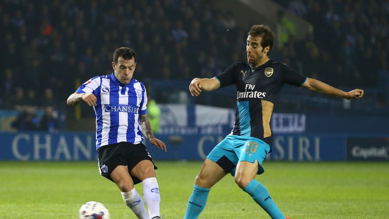 Ross Wallace scores Sheffield Wednesday's opening goal against Arsenal in the Capital One Cup