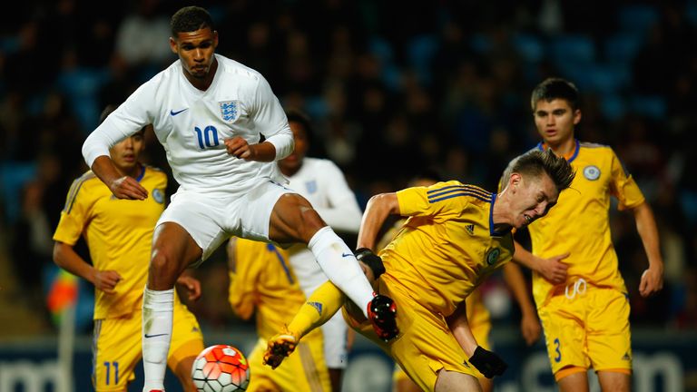 Ruben Loftus-Cheek of England battles with Grigoriy Sartakov of Kazakhstan