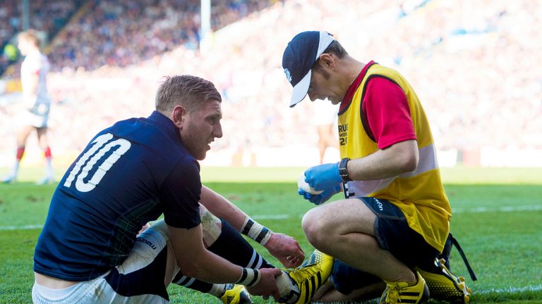 Scotland's Finn Russell receives treatment during the win over USA