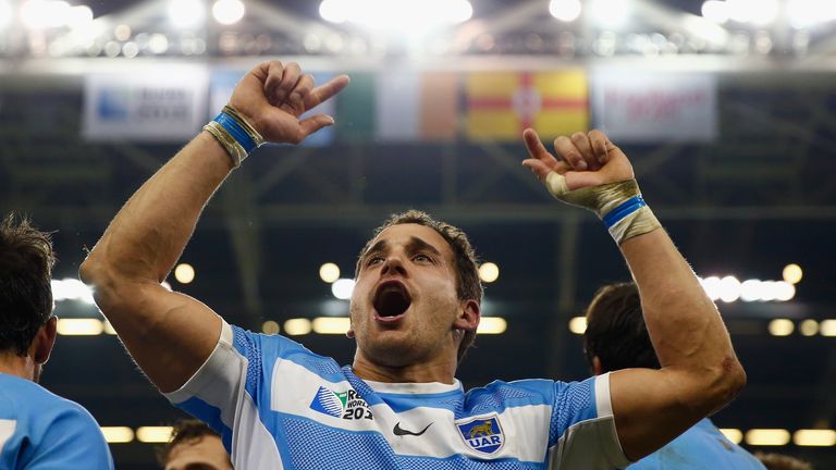 Joaquin Tuculet leads the celebrations after Argentina's win over Ireland
