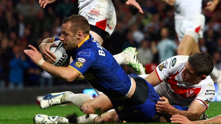 Rob Burrow scores a try for Leeds in the 2011 Grand Final win over St Helens