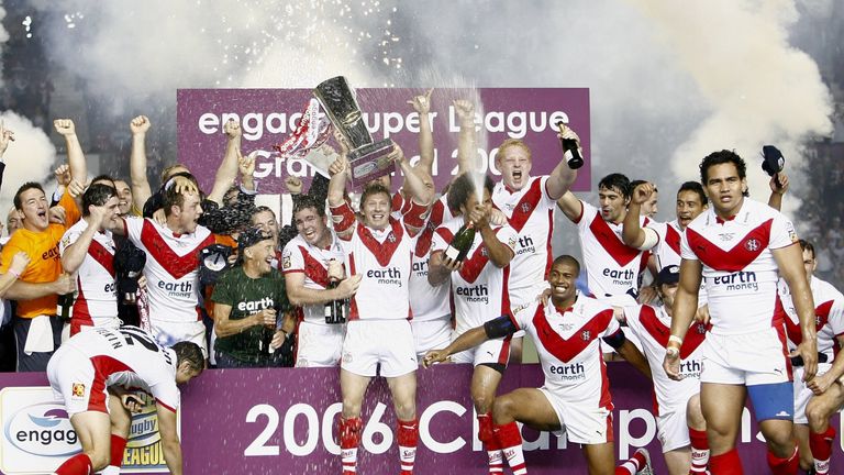 The St Helens players celebtrate after their Grand Final victory over Hull FC in 2006