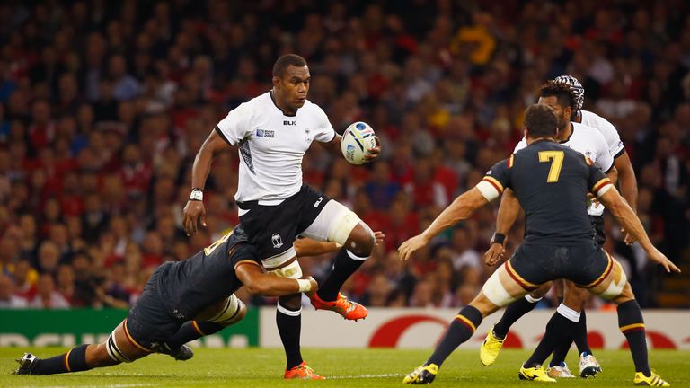 Fiji lock Leone Nakarawa takes on the Wales defence