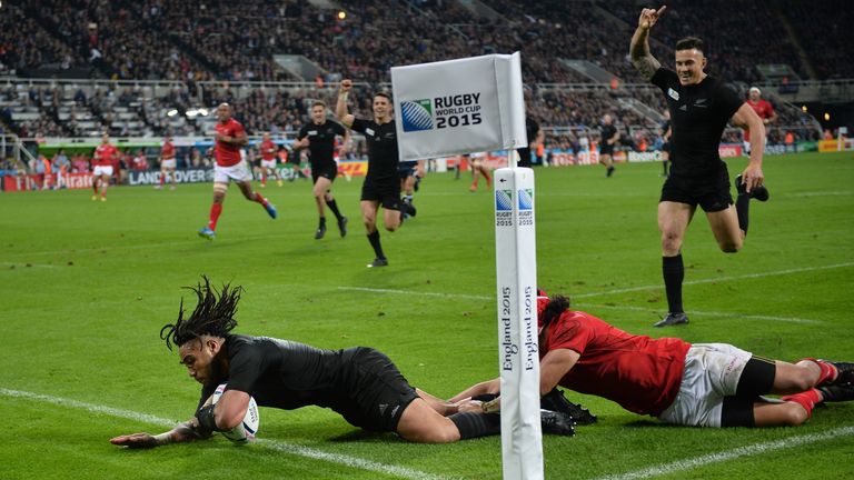 Ma'a Nonu crosses for New Zealand's seventh try against Tonga