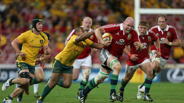 British and Irish Lions' Paul O'Connell breaks through the Australia defence during the first Test in 2013