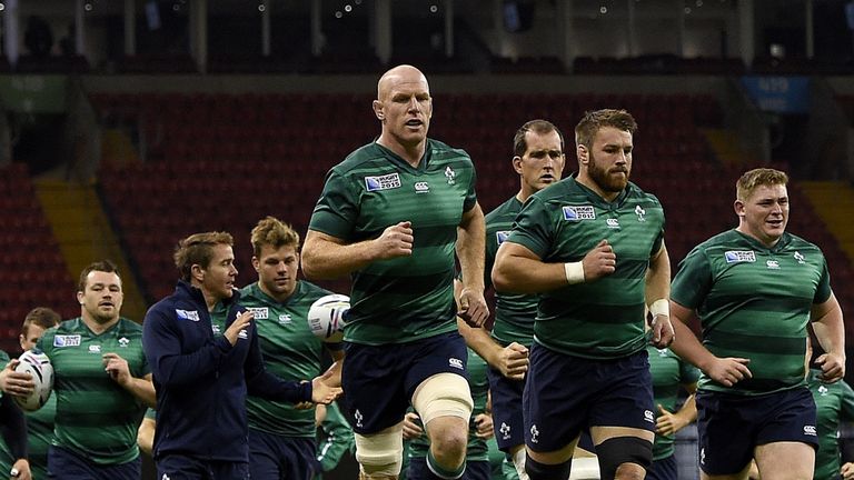 Ireland captain Paul O'Connell runs during a training session at the Millennium stadium