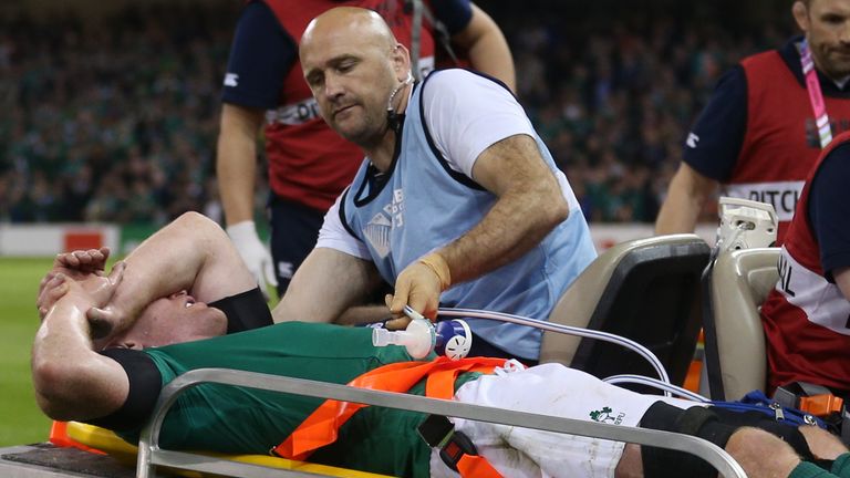 Ireland captain Paul O'Connell is stretchered off