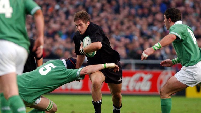 Richard McCaw mades his New Zealand debut against Ireland in November 2001