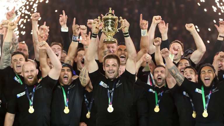 Richie McCaw of New Zealand lifts the trophy after victory during the 2015 Rugby World Cup Final match between New Zealand and Australia