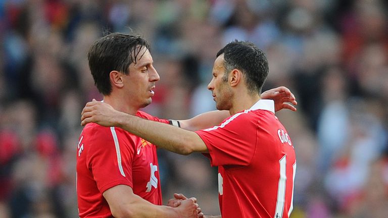 Ryan Giggs and Gary Neville during the latter's testimonial match in May 2011