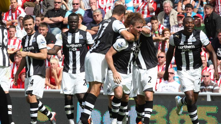 Ryan Taylor (C) celebrates after hitting the winner for Newcastle at Sunderland in 2011