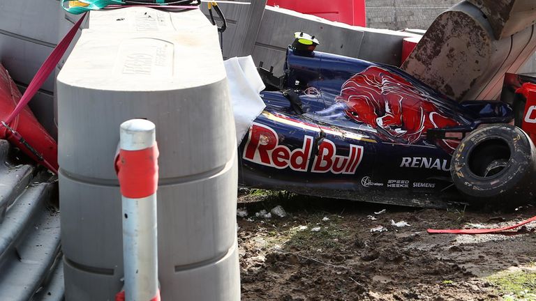 The crash scene after Sainz's crash at Sochi