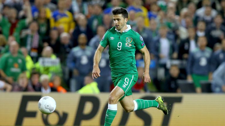 Shane Long in action last week for Ireland against Germany in Dublin