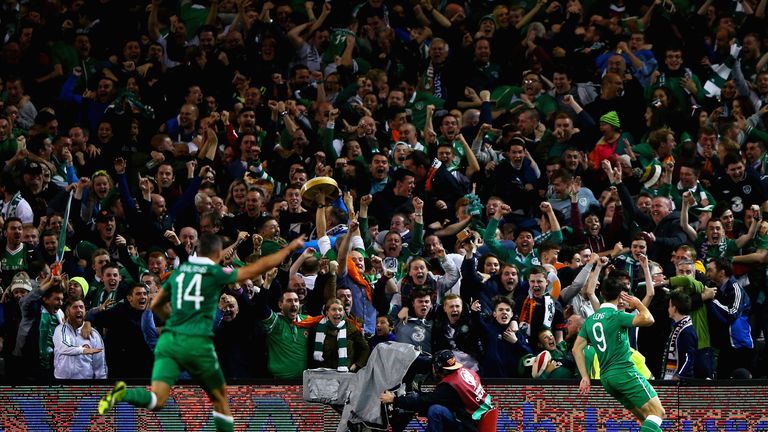 Long wheels off in celebration after scoring Ireland's winner in Dublin