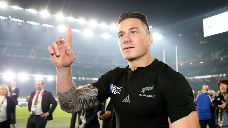 New Zealand's Sonny Bill Williams celebrates winning the Rugby World Cup Final at Twickenham, London.