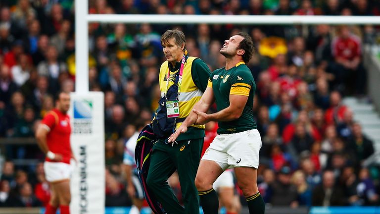 Bismarck Du Plessis was helped from the field in the first-half