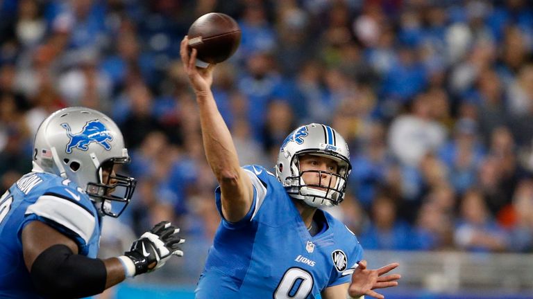 Matthew Stafford #9 of the Detroit Lions throws a second quarter pass against the Chicago Bears at Ford Field.