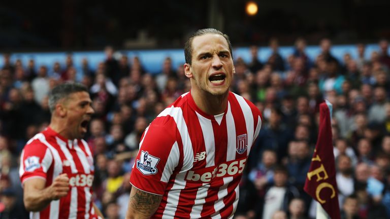 Stoke's Marko Arnautovic scores his first goal for the club in the 55th minute to secure the away victory against Aston Villa