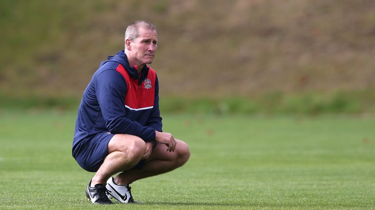Stuart Lancaster, the England head coach looks on