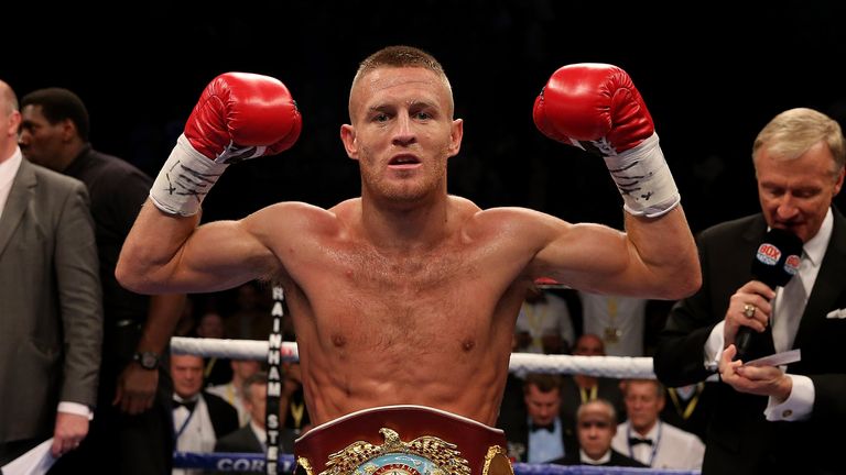Terry Flanagan celebrates after defeating Diego Magdaleno