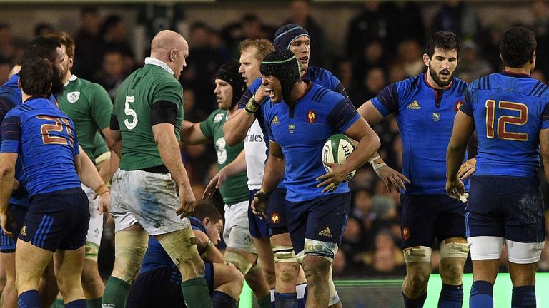 France captain Thierry Dusautoir (centre) reacts during the Six Nations clash with Ireland