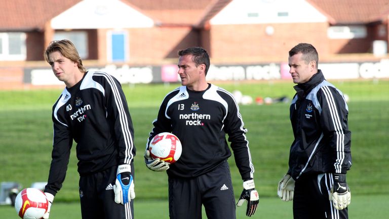 Tim Krul, Steve Harper and Shay Given during a Newcastle United training session in 2008 