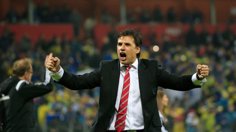 Wales head coach Chris Coleman celebrates after qualifying for Euro 2016 